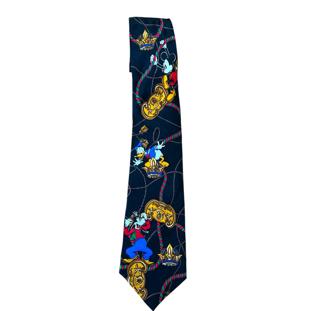 Vintage The Walt Disney Co Mickey Goofey & Donald  Necktie 100% Silk Korea Made
